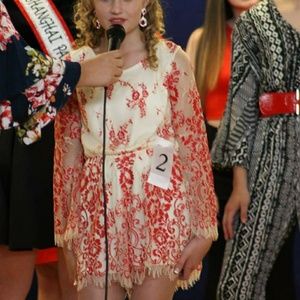 GB girls large red and white lace romper